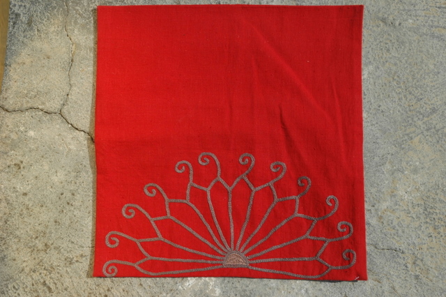 Gundara - Embroidered cushion cover by Zardozi red cotton - handmade