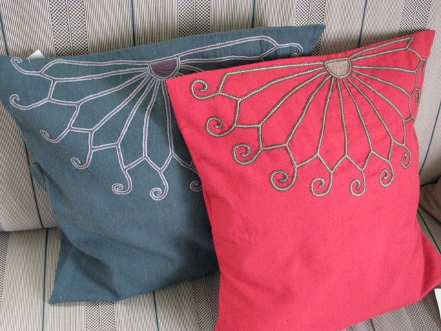 Gundara - Embroidered cushion cover by Zardozi red cotton
