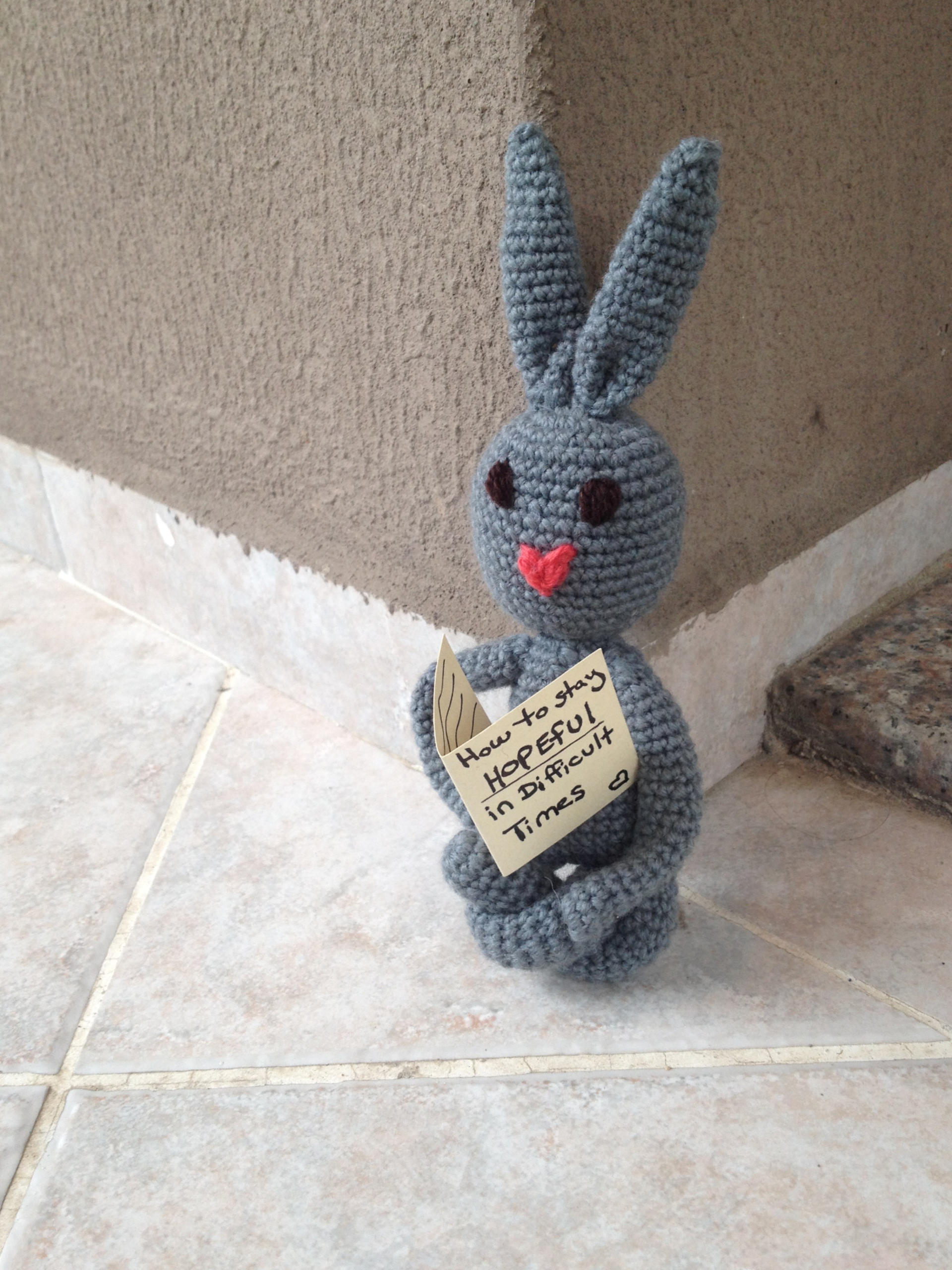 Amal - comfort bunny - knitted by Syrian refugee women in Turkey - help and smile