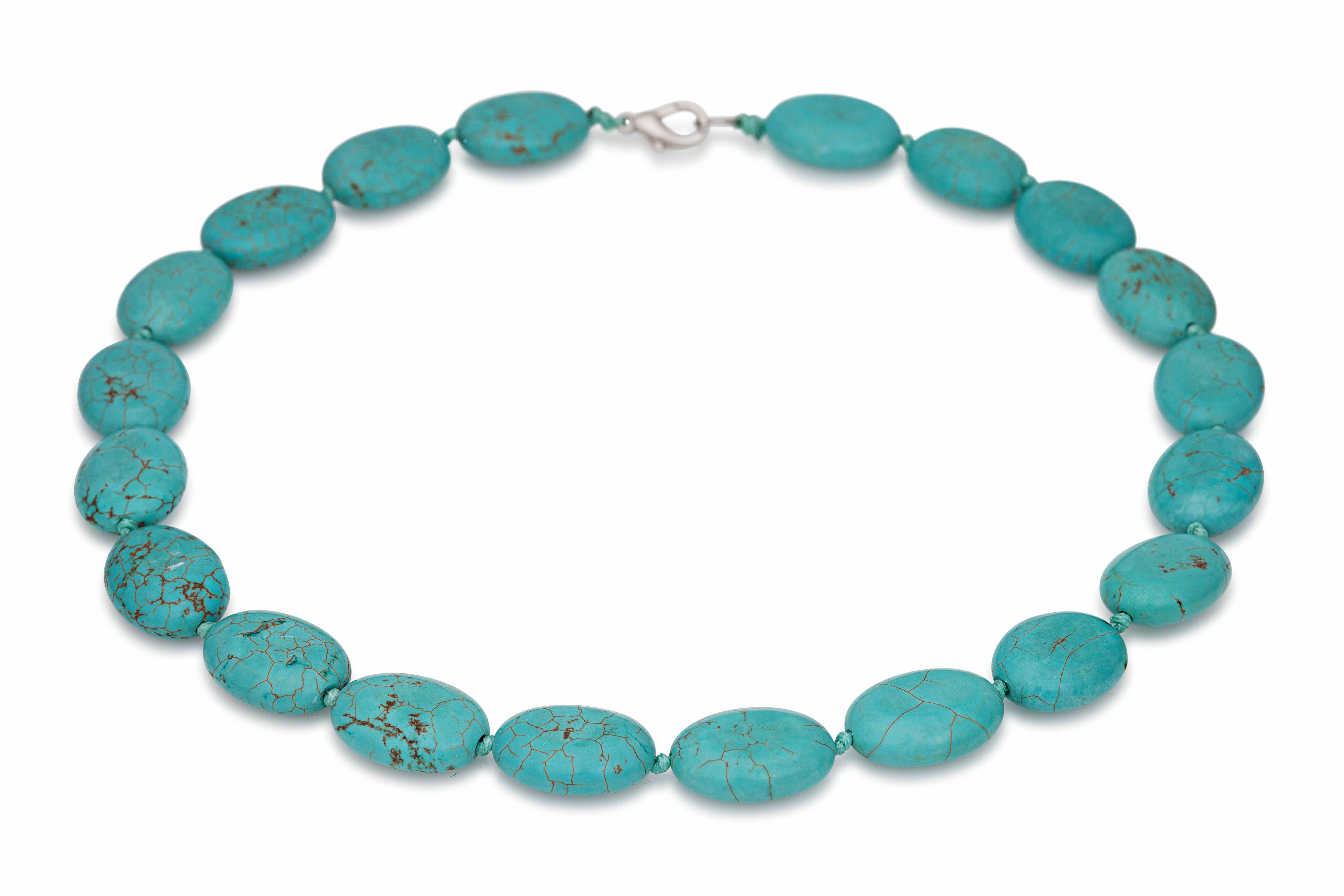 Semi precious genuine turquoise circular round shape stone choker necklace 