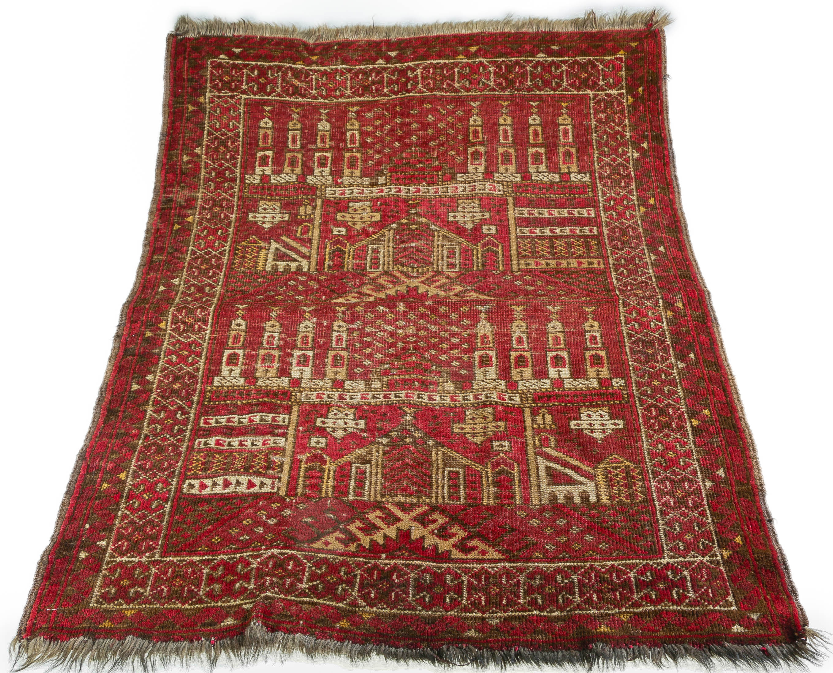 red and yellow turkmen prayer rug