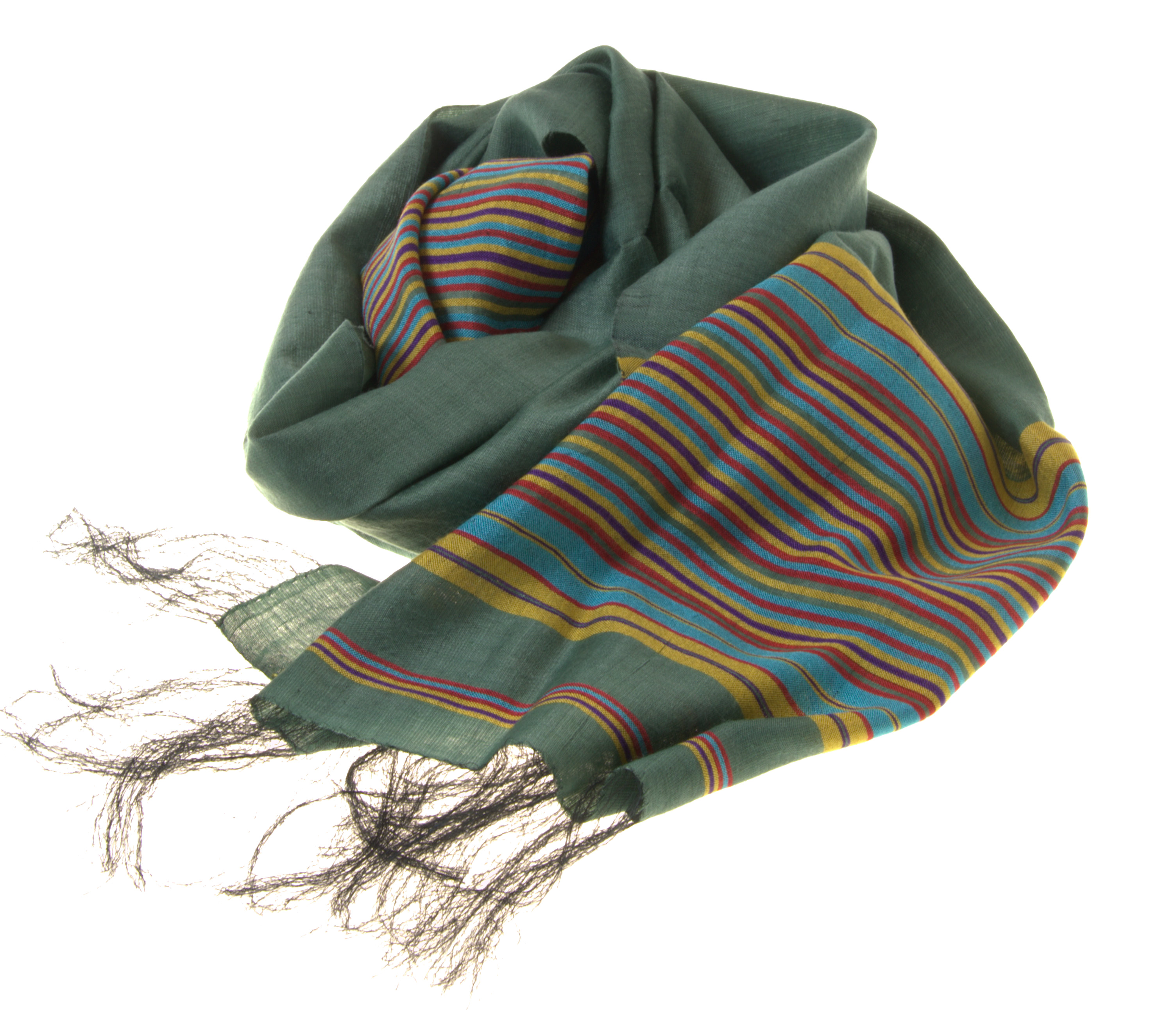 Green Silk-Cotton Scarf Handwoven by Afghan Women