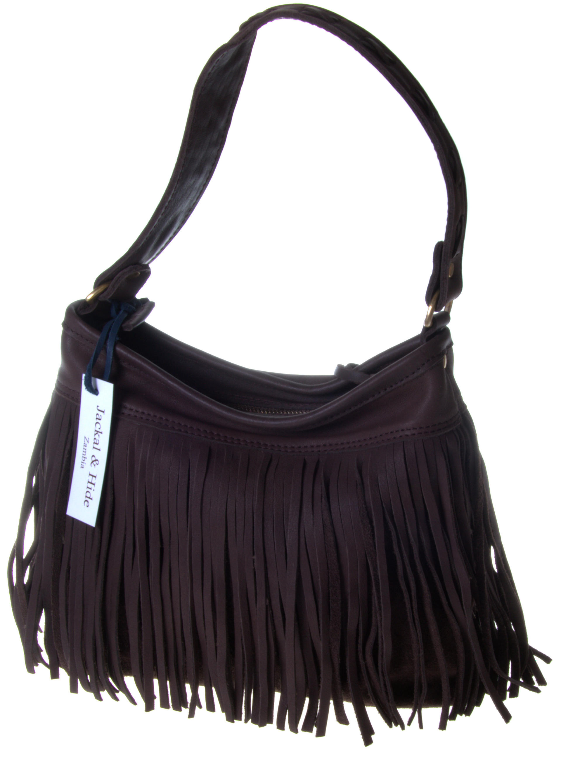 PONCHO - Genuine Cow Leather Bag with a Trendy Fringe from Zambia | Gundara