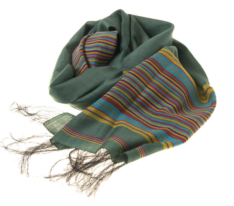 Green Silk cotton Scarf with colourful stripes