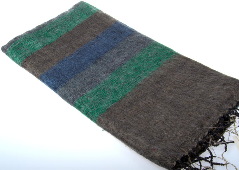 Grey green and blue striped shawl