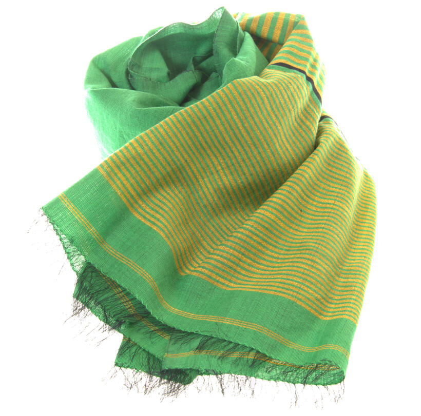 Light green yellow cotton silk scarf handwoven in Afghanistan