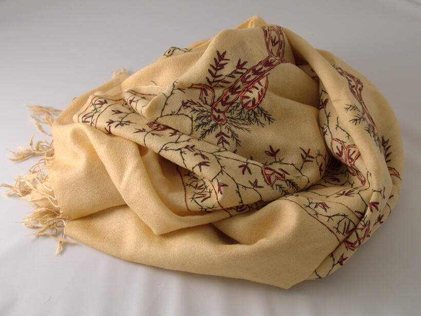 Women's Wool Scarf, hand-embroidered, made in cooperative in Pakistan