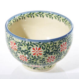 green ceramic bowl with red flowers