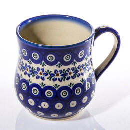 rustic mug with cobalt blue geometric patterns and flowers