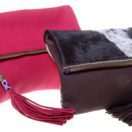 Fold Over Clutch in Chocolate and Red - Jackal and Hide - Zambia