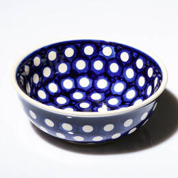 white polka dots blue bowl