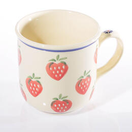 white coffee cup with strawberry pattern