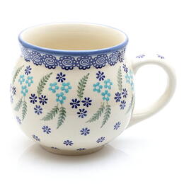 belly mug from Boleslawiec, Poland, flowers leaves pattern 0,4l