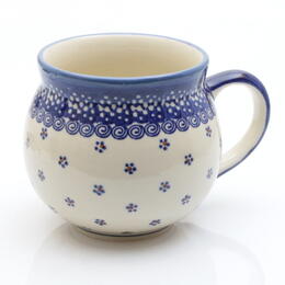 belly mug from Boleslawiec, Poland, dotted flowers pattern 0,4l