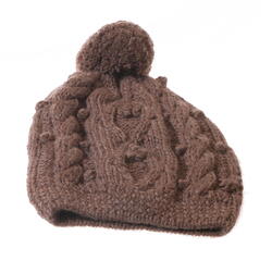 baby alpaca pom pom beanie - Brown