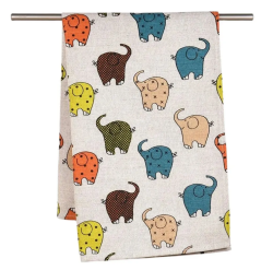 little colourful elephants linen towel