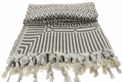 brown white cotton plaid with greek patterns