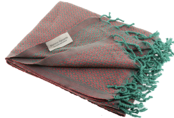 magenta green hammam towel with a bird eye pattern